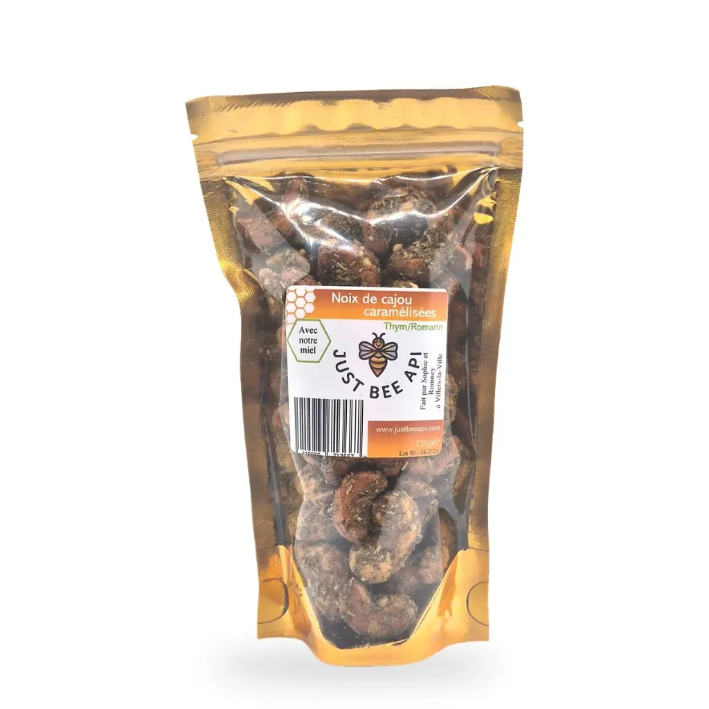 Noix de cajou caramélisées au miel, thym et romarin 125 g